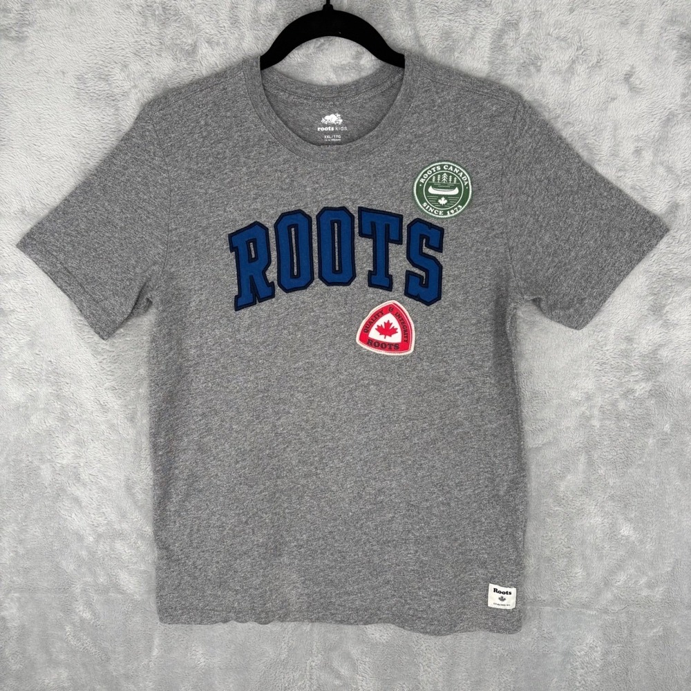 Roots Kids Gray Short Sleeve T-Shirt XXL/TTG 13-14 Canada Logo Graphic Top‎